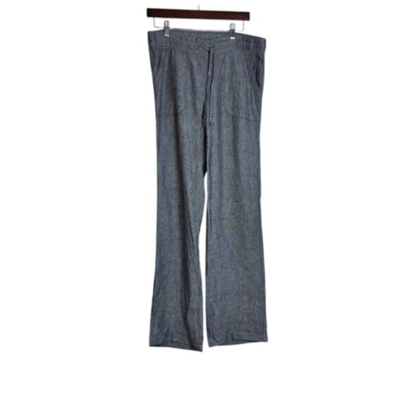 Athleta Women’s 8T Grey Pants Linen Pockets Drawstring Waist Flare Leisure - Picture 1 of 9